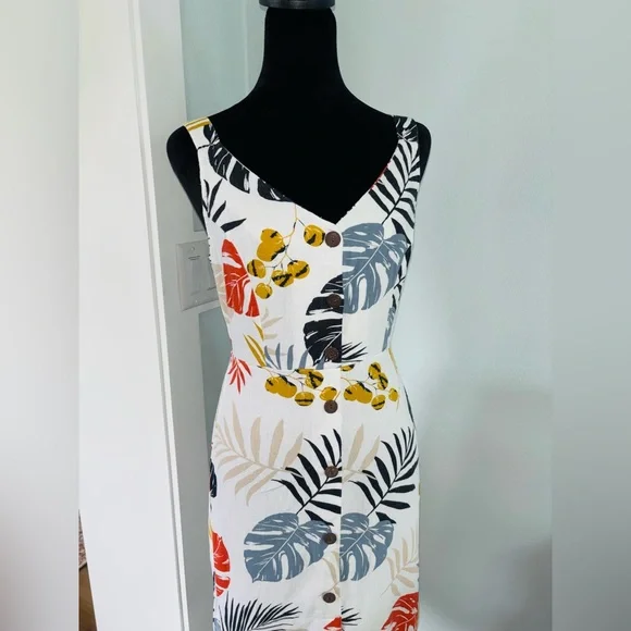 Monteau Los Angeles Women's Rayon Linen Tropical Sleeveless Sun Dress small - Picture 3 of 6